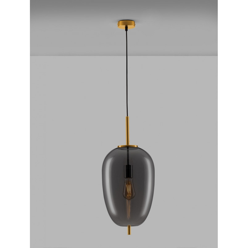 Lampa wisząca szklana Tamo | Glamour, szkło dymione, złoty mosiądz