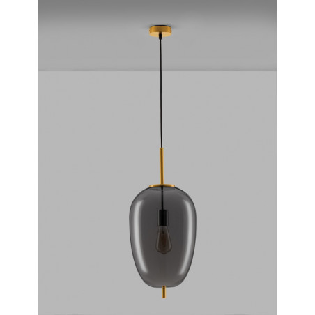 Lampa wisząca szklana Tamo | Glamour, szkło dymione, złoty mosiądz