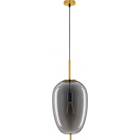 Lampa wisząca szklana Tamo | Glamour, szkło dymione, złoty mosiądz