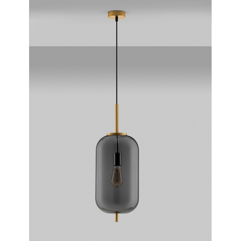 Lampa wisząca szklana Tamo | Szkło dymione, złoty mosiądz - Decolab24