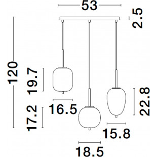Lampa wisząca szklana potrójna Tamo 53cm biało-czarna
