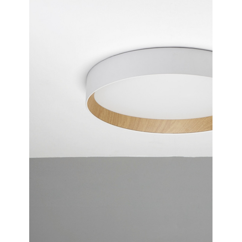 Plafon skandynawski LED Nordicos 60cm - Biały/Drewno | Decolab24