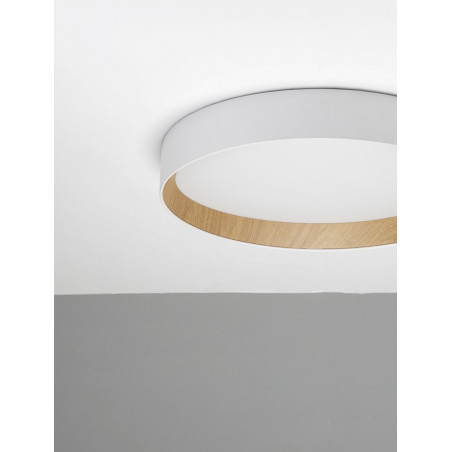 Plafon skandynawski LED Nordicos 60cm - Biały/Drewno | Decolab24