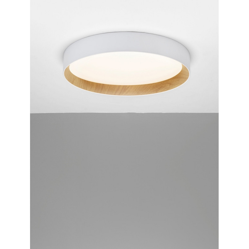 Plafon skandynawski LED Nordicos 60cm - Biały/Drewno | Decolab24