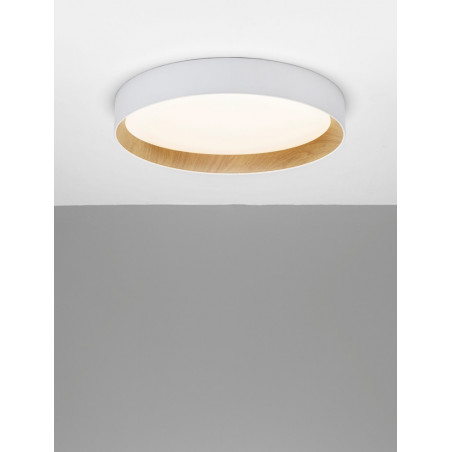 Plafon skandynawski LED Nordicos 60cm - Biały/Drewno | Decolab24