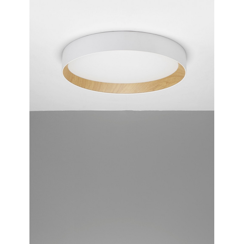 Plafon skandynawski LED Nordicos 60cm - Biały/Drewno | Decolab24