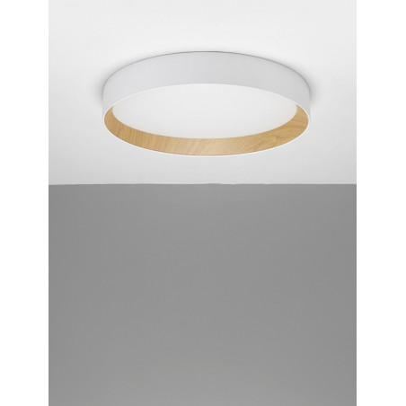 Plafon skandynawski LED Nordicos 60cm - Biały/Drewno | Decolab24