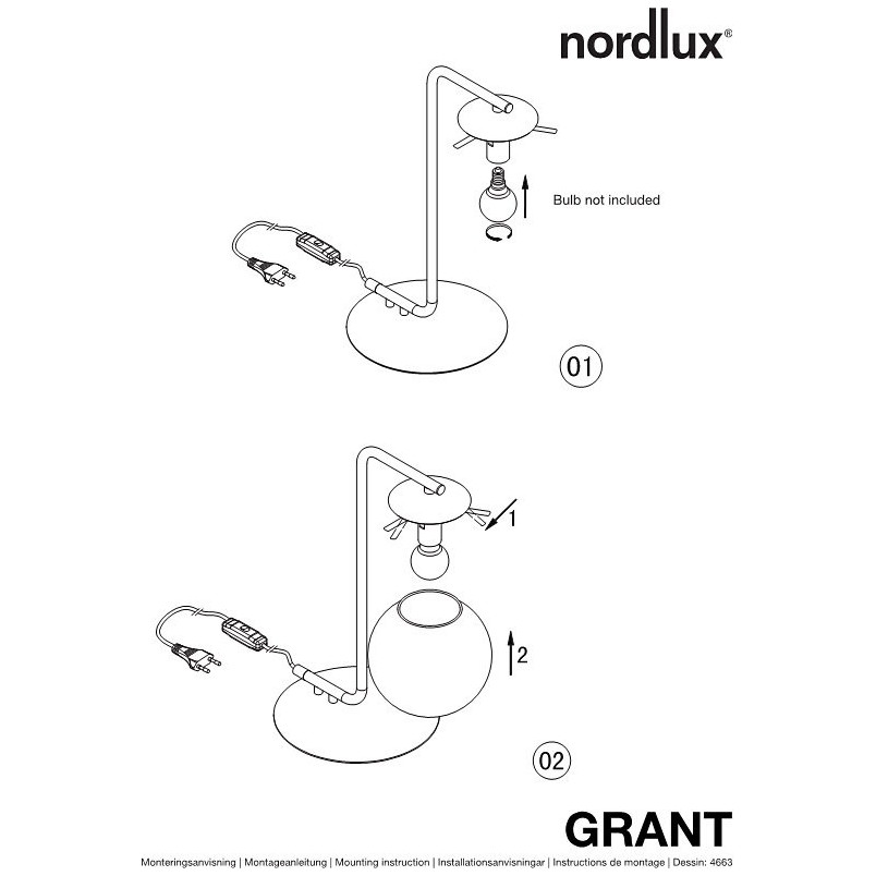 Lampa stołowa szklana kula Grant czarno-biała | Nordlux