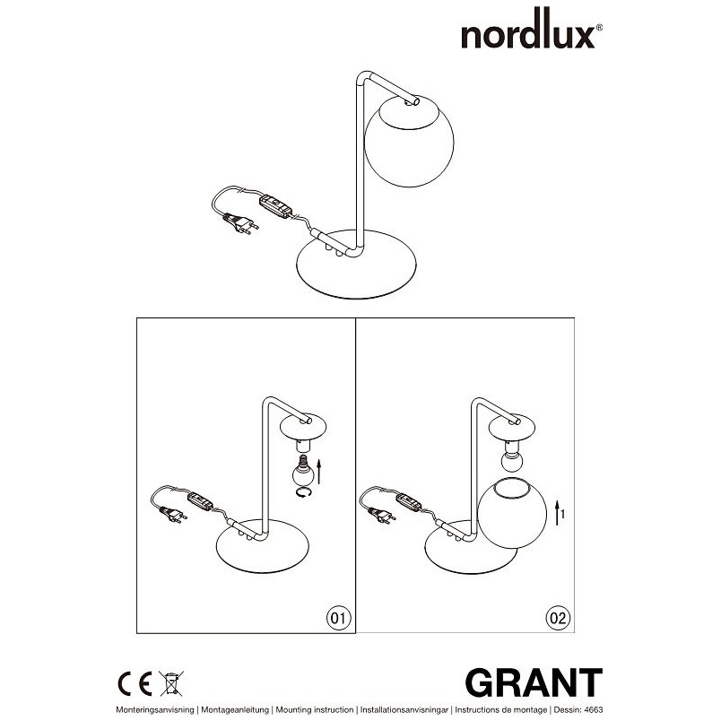 Lampa stołowa Grant Nordlux - Szkło, Mosiądz | Sklep