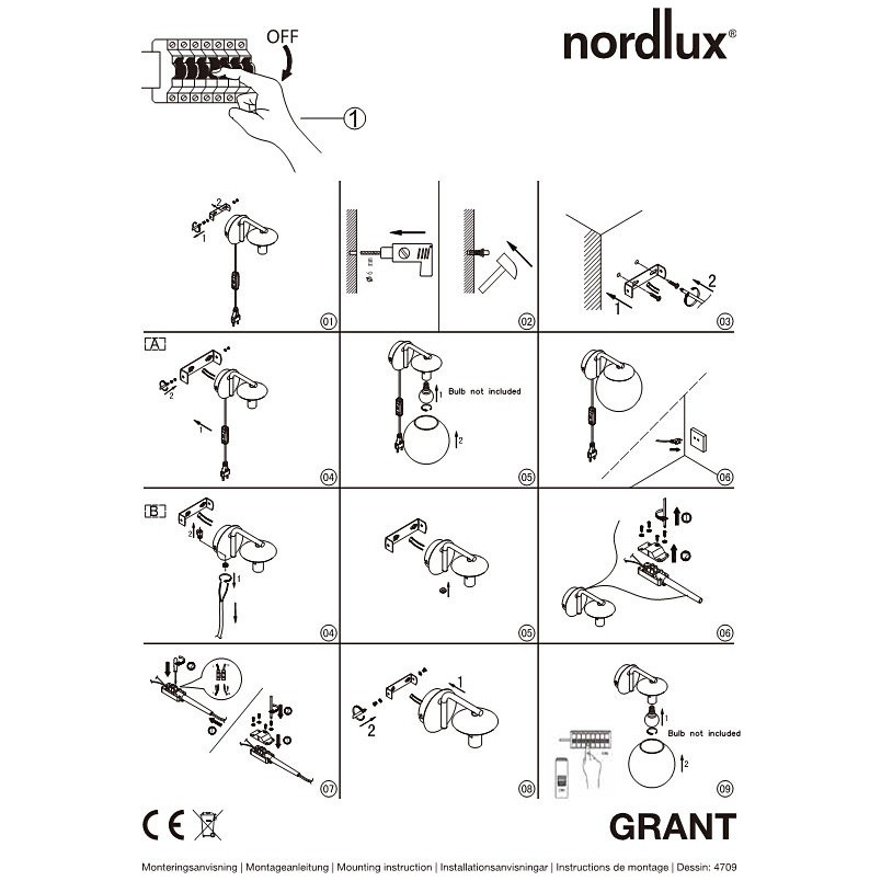 Kinkiet szklany Grant czarny/opal Nordlux | Retro Design