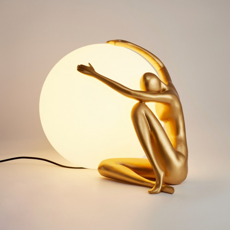 Lampa stołowa szklana Woman | Złoty klosz, biała podstawa | Step