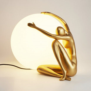 Lampa stołowa szklana Woman | Złoty klosz, biała podstawa | Step
