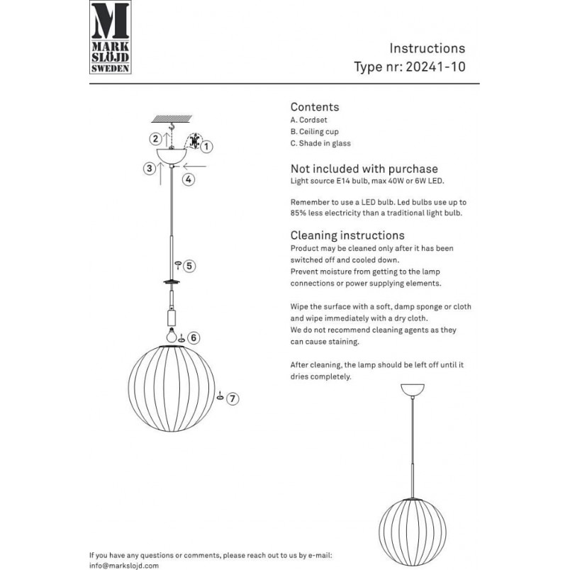 Lampa wisząca Fengari - Szklana kula, Markslojd | Kup online