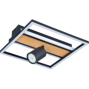 Plafon kwadratowy z reflektorkiem Korda LED 29,8x29,8cm czarny / drewno Zumaline