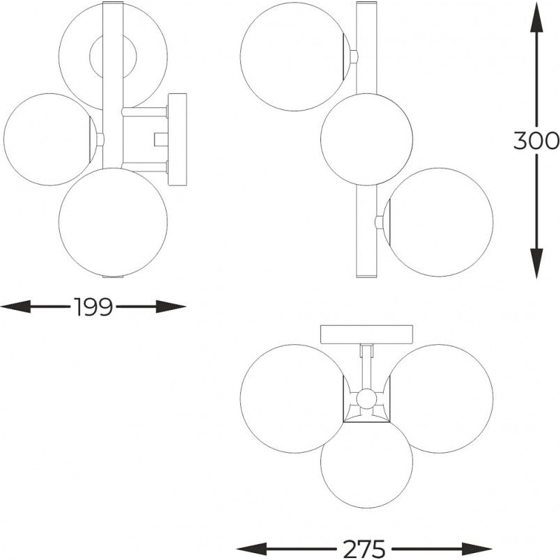Kinkiet Molecule | 3 szklane kule, złoto/opal | ZumaLine