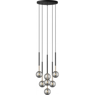Lampa wisząca 7 szklanych kul Arcturus 46cm czarny mat / francuskie złoto / szkło chrom Zumaline