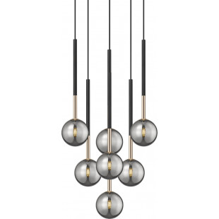 Lampa wisząca 7 szklanych kul Arcturus 46cm czarny mat / francuskie złoto / szkło chrom Zumaline