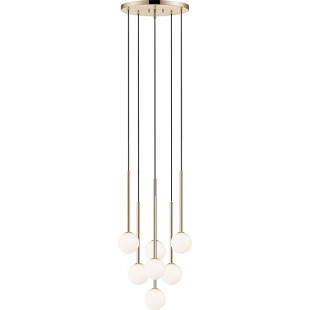 Lampa wisząca 7 szklanych kul Arcturus 46cm mleczne szkło / francuskie złoto Zumaline