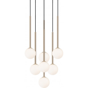 Lampa wisząca 7 szklanych kul Arcturus 46cm mleczne szkło / francuskie złoto Zumaline