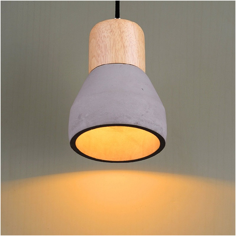 Lampa wisząca betonowa Concrete | Loftowa lampa z drewnem - Step