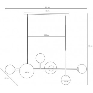 Lampa wisząca szklane kule na listwie Dione VI 130cm biało-czarna Aldex