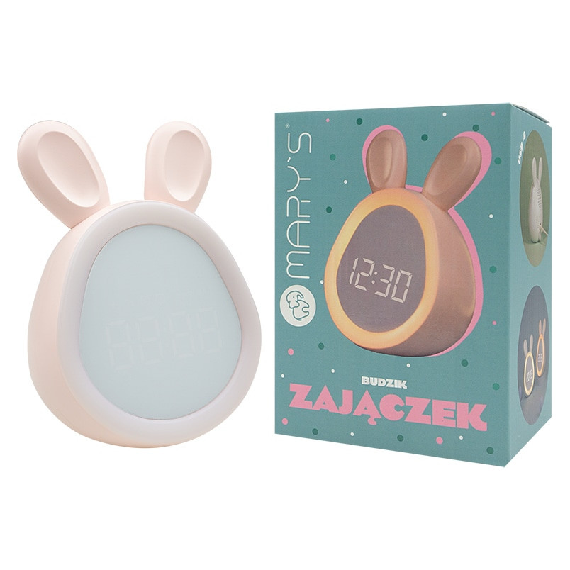 Lampka nocna Zajączek LED różowy Mary's | Budzik dla dziecka