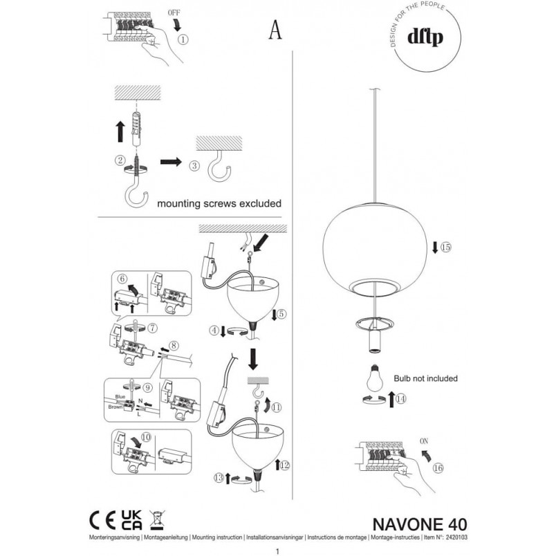 Lampa wisząca Navone - szklana kula 40cm | Design For The People
