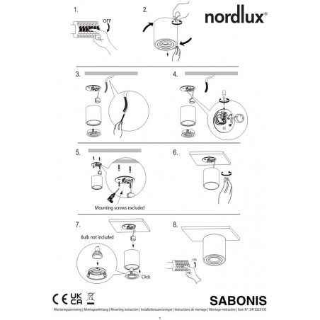 Lampa spot natynkowa Sabonis czarna - Nordlux | Oświetlenie