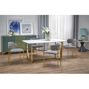 Stół glamour Halmar Clemente 160x90 | Biały marmur, złota podstawa