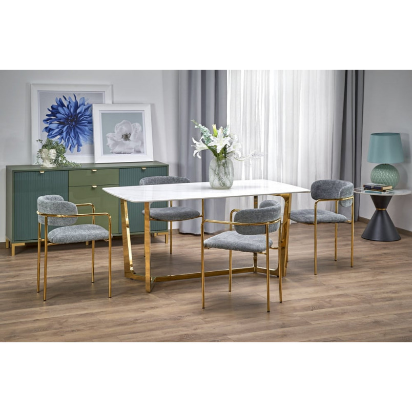 Stół glamour Halmar Clemente 160x90 | Biały marmur, złota podstawa