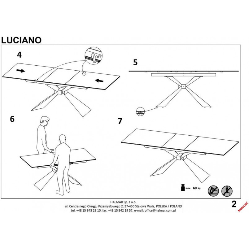 Stół rozkładany Luciano | Halmar | 180-230x90cm | Czarny marmur