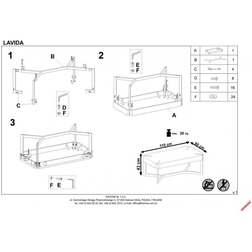 Ława industrialna Lavida 110x60cm | Halmar - Stylowy stolik do salonu
