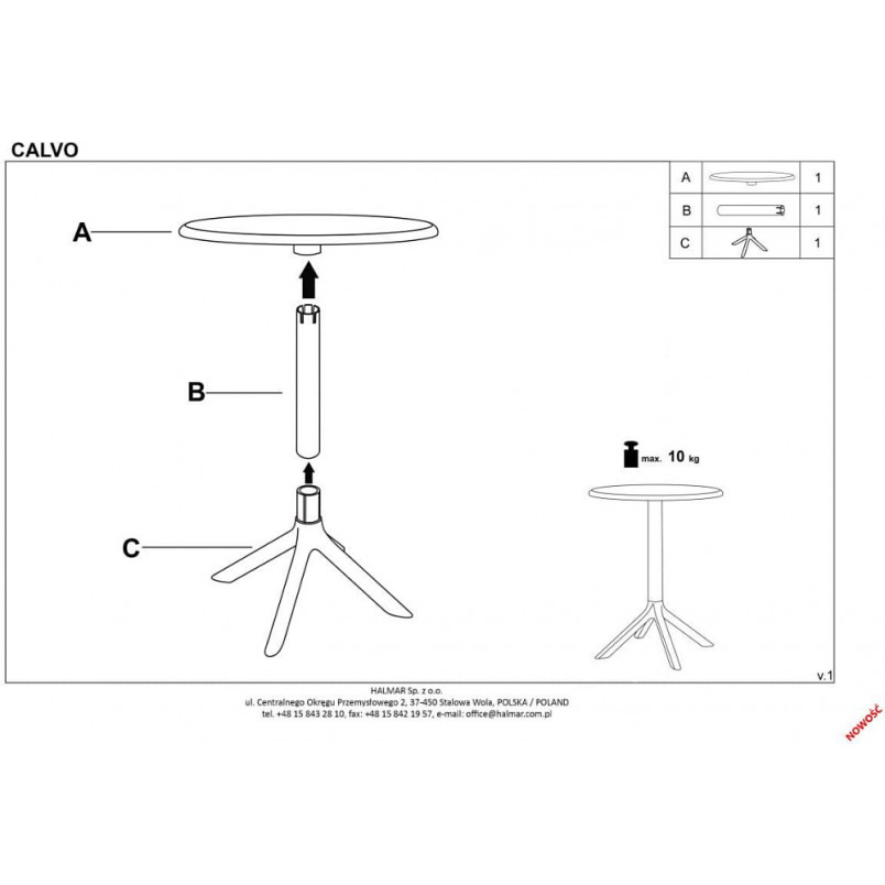 Stół ogrodowy Calvo 60cm biały Halmar | Meble ogrodowe