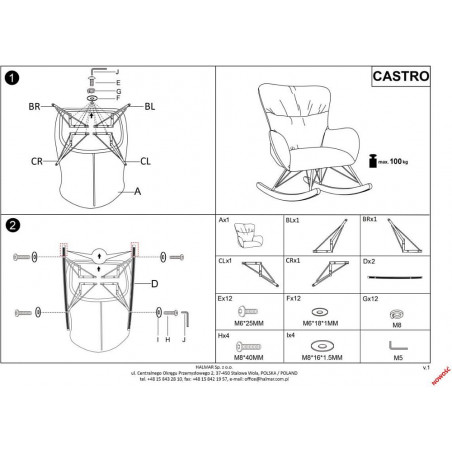 Fotel bujany Castro Halmar | Szary, Drewno | Komfort i Styl