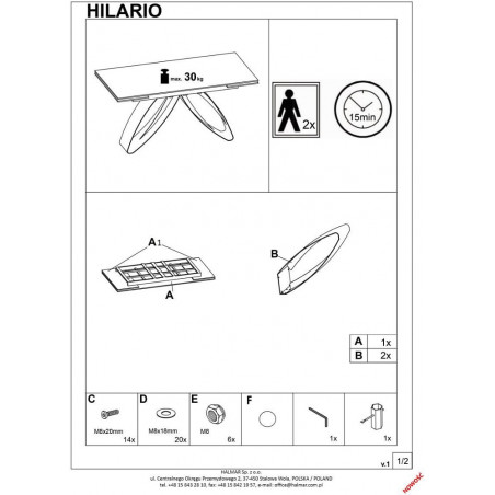 Stół rozkładany Hilario | Biały marmur / Czarny | Halmar