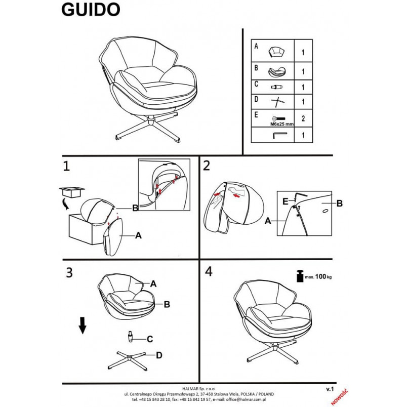 Fotel obrotowy Guido szary Halmar | Komfort i styl