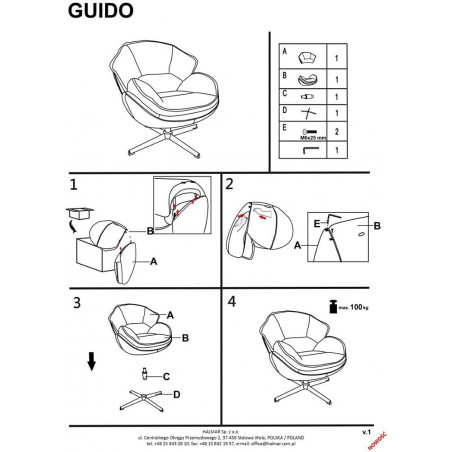 Fotel obrotowy Guido szary Halmar | Komfort i styl