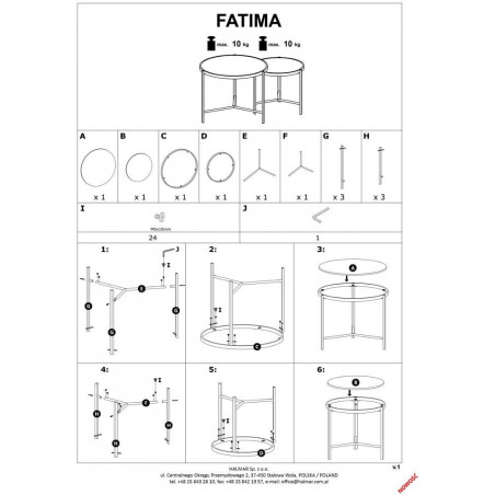 Zestaw stolików Fatima | Halmar: Czarny marmur, Złoty - Kup teraz!