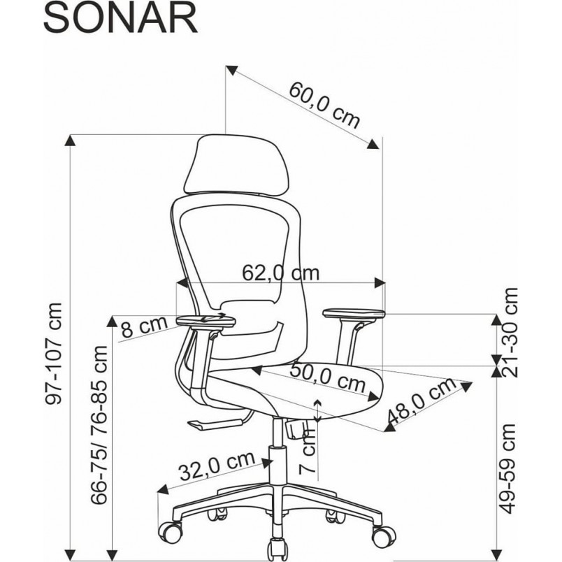 Fotel biurkowy Sonar Halmar - Regulacja, Siatka, Czarny