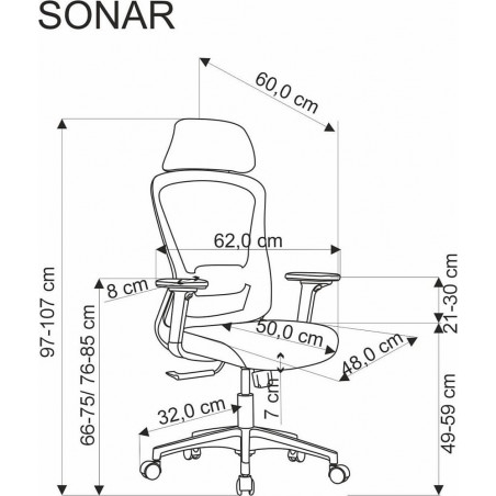 Fotel biurkowy Sonar Halmar - Regulacja, Siatka, Czarny