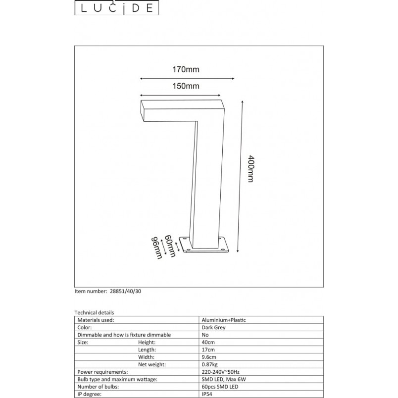 Słupek ogrodowy Texas LED | Lucide - Nowoczesne oświetlenie