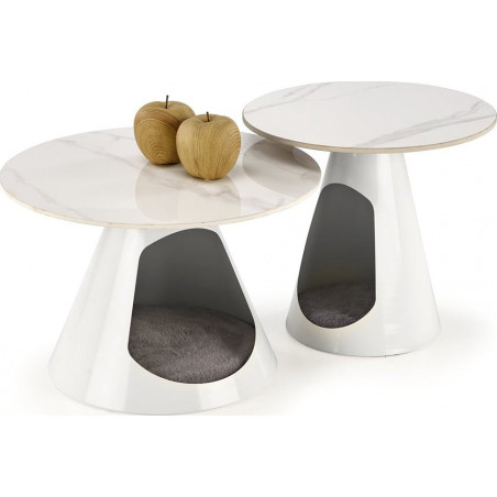 Zestaw stolików Osario biały marmur Halmar | Elegancki design