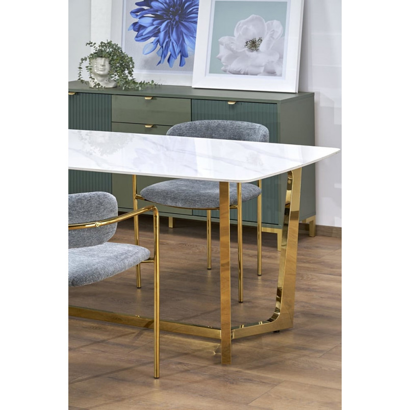 Stół glamour Halmar Clemente 160x90 | Biały marmur, złota podstawa