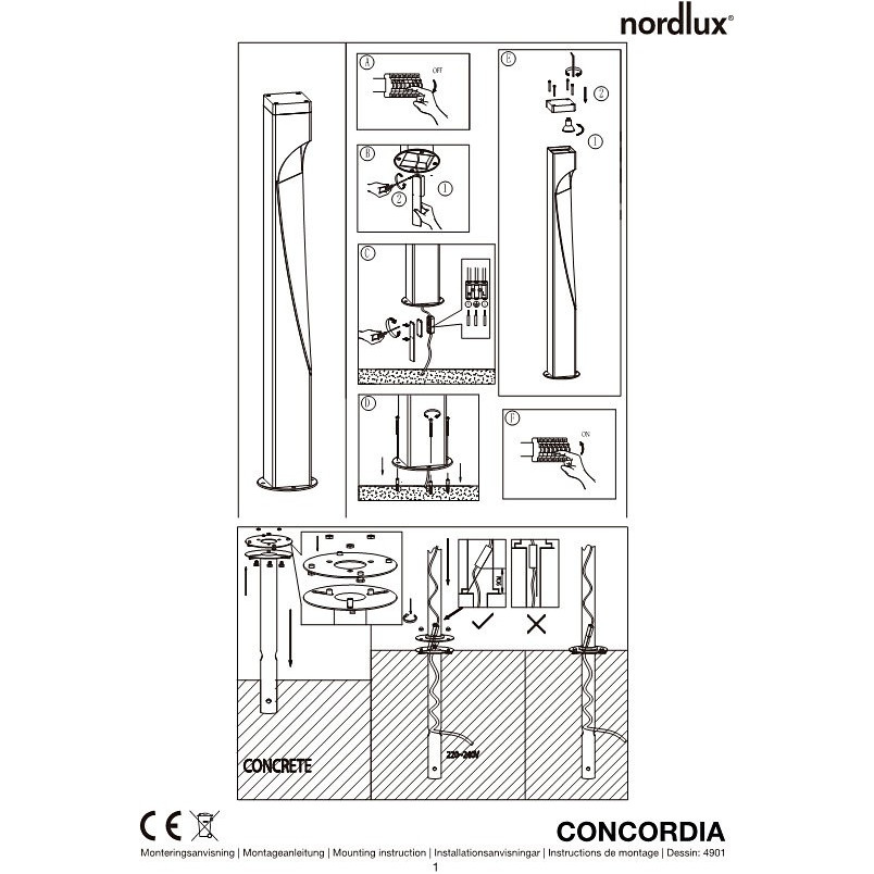 Lampa zewnętrzna Nordlux Concordia | Słupek ogrodowy antracytowy