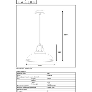 Lampa Wisząca Industrialna Markit | Szara Lucide - Kup Teraz!