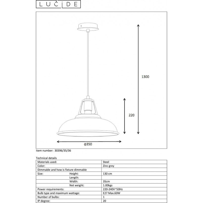 Lampa Wisząca Industrialna Markit | Szara Lucide - Kup Teraz!