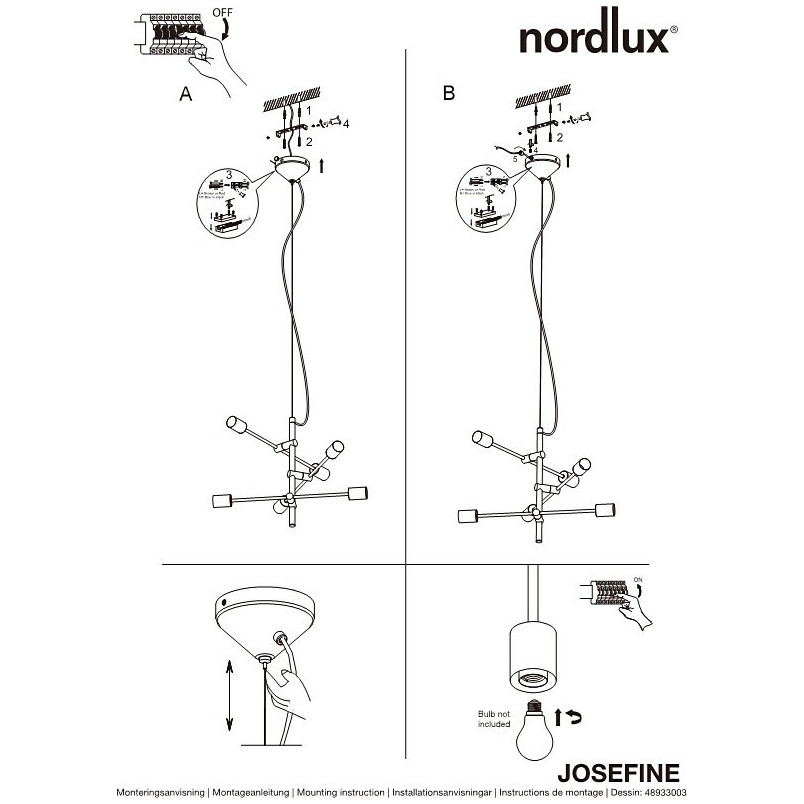 Lampa Wisząca Industrialna Josefine | Nordlux | Czarny Mat / Mosiądz