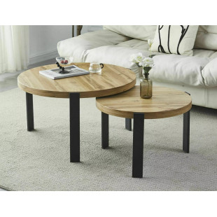 Zestaw stolików okrągłych loft Polo dąb aristan / czarny mat Signal