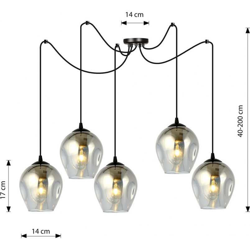 Lampa Wisząca "Pająk" Level V - Emibig | Szklana, Grafito-Czarna