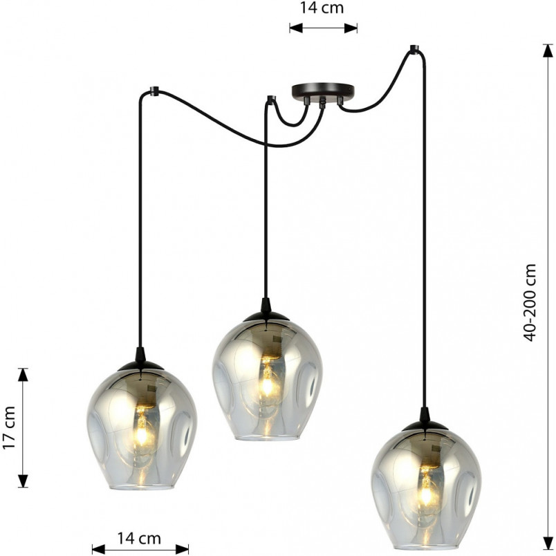 Lampa Wisząca Emibig "Pająk" - Szklana, Grafito-Czarna | Level III